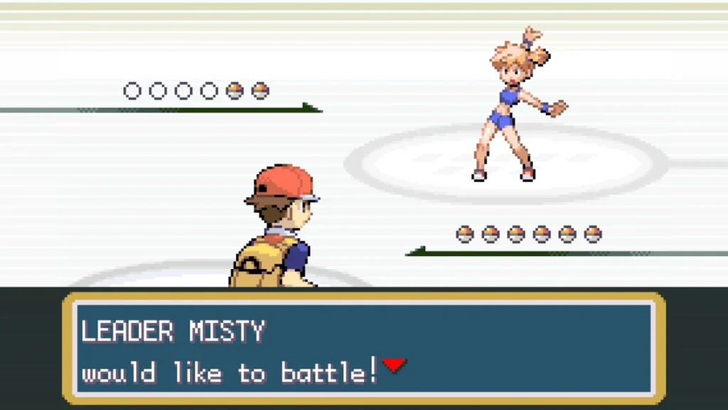 Pokémon FireRed review: Gym Leader Misty challenges the player to a battle on Game Boy Advance