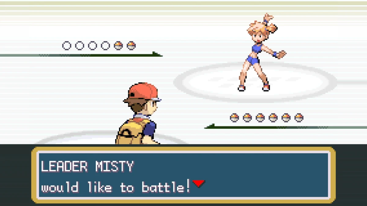 Pokémon FireRed review: Gym Leader Misty challenges the player to a battle on Game Boy Advance